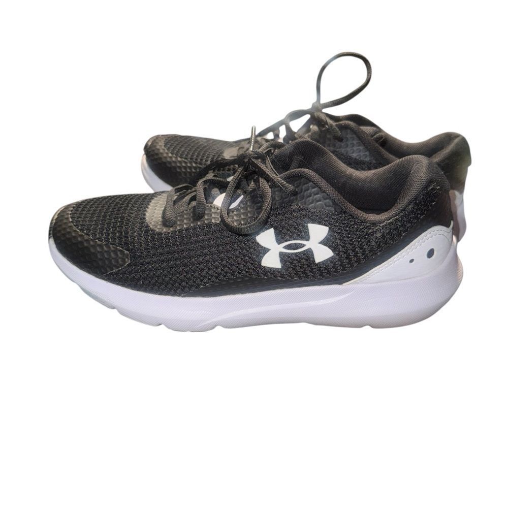 Under Armour Kids Black and White Knit Lace-Up Sneakers 7